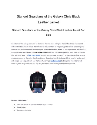 Starlord Guardians of the Galaxy Chris Black Leather Jacket