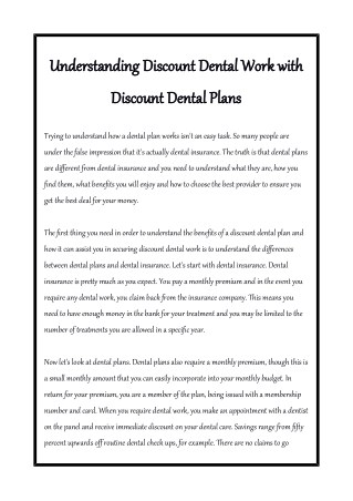 Understanding Discount Dental Work with Discount Dental Plans