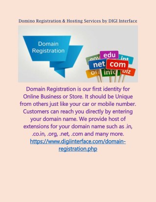 Domino Registration & Hosting Services by DIGI Interface