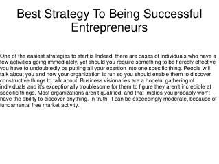 Best Strategy To Being Successful Entrepreneurs