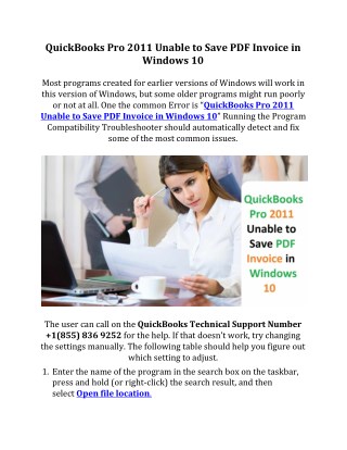 QuickBooks Pro 2011 Unable to Save PDF Invoice in Windows 10