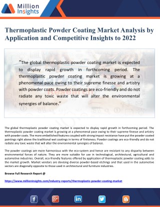 Thermoplastic Powder Coating Market Analysis by Application and Competitive Insights to 2022