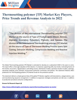 Thermosetting polymer [TP] Market Top Key Players, Price Trends and Revenue Analysis to 2022