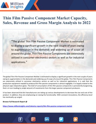 Thin Film Passive Component Market Capacity, Sales, Revenue and Gross Margin Analysis to 2022