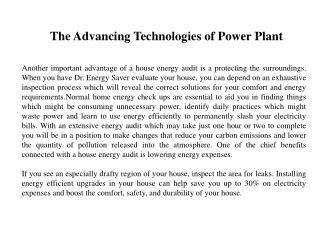 The Advancing Technologies of Power Plant