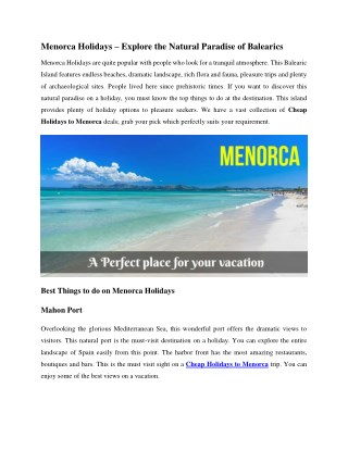 Menorca Holidays â€“ Explore the things to do on Balearics Islands