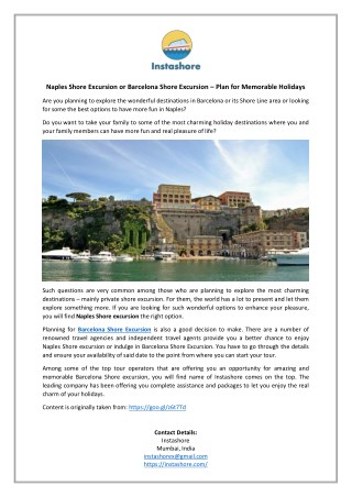 Naples Shore Excursion or Barcelona Shore Excursion â€“ Plan for Memorable Holidays