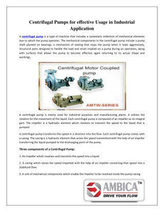 Centrifugal Pumps for effective Usage in Industrial Application
