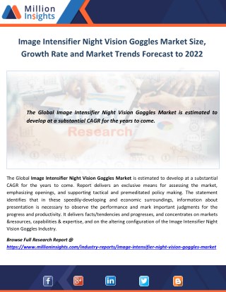 Image Intensifier Night Vision Goggles Market Size, Growth Rate and Market Trends Forecast to 2022