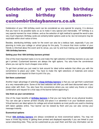 Celebration of your 18th birthday using birthday banners custombirthdaybanners.co.uk