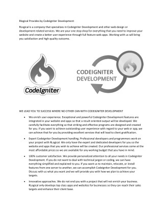 RLogical is a company that specializes in Codeigniter Development