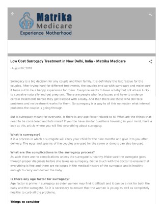 Low Cost Surrogacy Treatment in New Delhi, India - Matrika Medicare