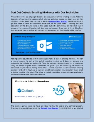 Sort Out Outlook Emailing Hindrance with Our Technician