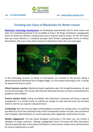 Trending Use Cases of Blockchain for Better Future