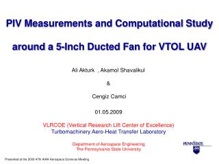 PIV Measurements and Computational Study around a 5-Inch Ducted Fan for VTOL UAV