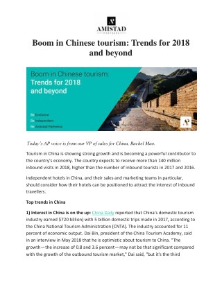 Boom in Chinese tourism: Trends for 2018 and beyond