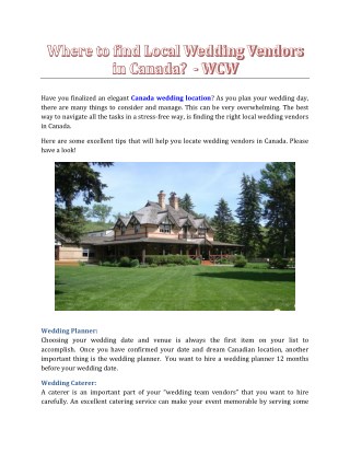 Where to find Local Wedding Vendors in Canada? - WCWV