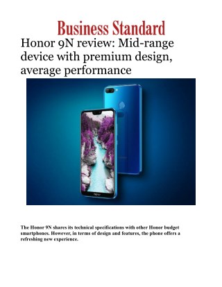 Honor 9N review: Mid-range device with premium design, average performance