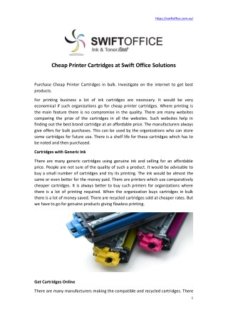 Buy Cheap Printer Cartridges from Swift Office Solutions