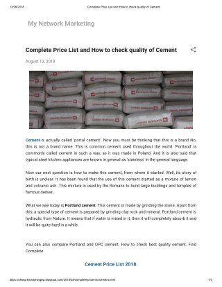 Complete Price List and How to check quality of Cement