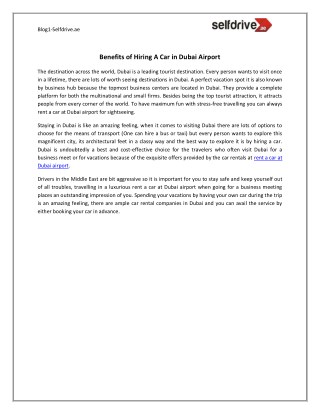 Benefits of Hiring A Car in Dubai Airport