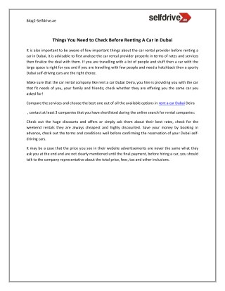 Things You Need to Check Before Renting A Car in Dubai