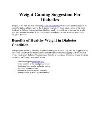 Weight Gaining Suggestion For Diabetics