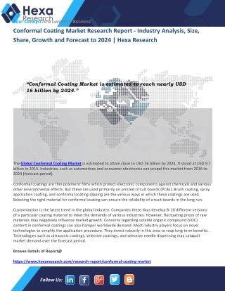 Global Conformal Coating Industry Research, Analysis, Growth and Forecast Report to 2024