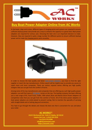 Buy Boat Power Adapter Online from AC Works