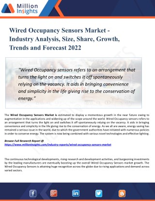 Wired Occupancy Sensors Market Share, Distributor Analysis and Development Trends 2022