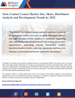 Toric Contact Lenses Market Size, Share, Distributor Analysis and Development Trends by 2022