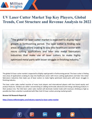 UV Laser Cutter Market Top Key Players, Global Trends, Cost Structure and Revenue Analysis to 2022