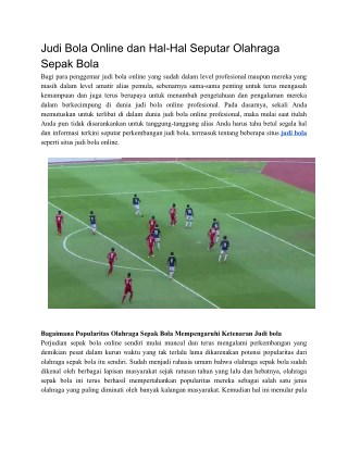 Judi Bola Online dan Hal-Hal Seputar Olahraga Sepak Bola