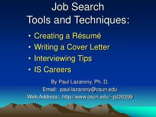 Job Search Tools and Techniques:
