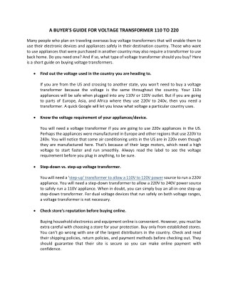 A BUYER'S GUIDE FOR VOLTAGE TRANSFORMER 110 TO 220