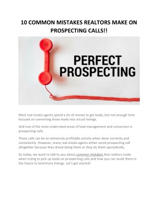 10 COMMON MISTAKES REALTORS MAKE ON PROSPECTING CALLS!! | Mega Agent Pro