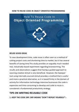 HOW TO REUSE CODE IN OBJECT ORIENTED PROGRAMMING