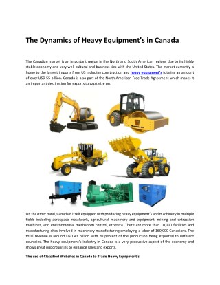 The Dynamics of Heavy Equipmentâ€™s in Canada