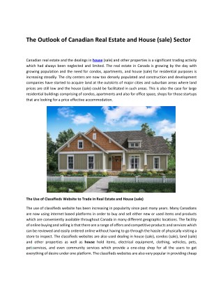 The Outlook of Canadian Real Estate and House (sale) Sector