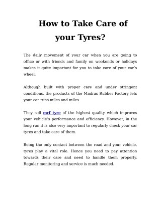 How to Take Care of your Tyres?