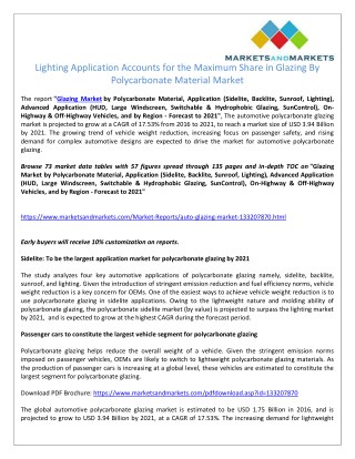 Lighting to Be the Largest Application Segment of the Glazing By Polycarbonate Material Market