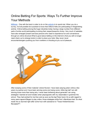Online Betting For Sports: Ways To Further Improve Your Methods