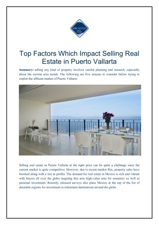 Top Factors Which Impact Selling Real Estate in Puerto Vallarta