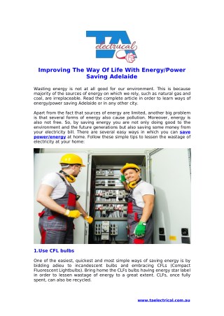 Enhancing The Way Of Living With Energy/Power Saving Adelaide