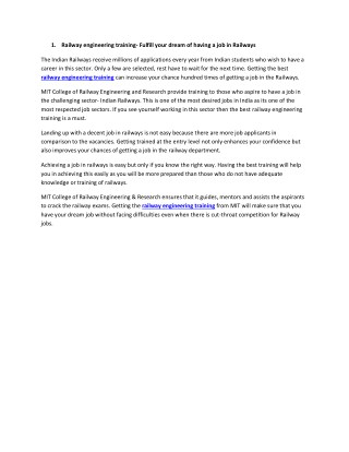 Railway engineering training- Fulfill your dream of having a job in Railways