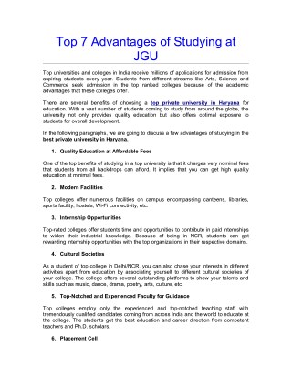 Top 7 Advantages of Studying at JGU