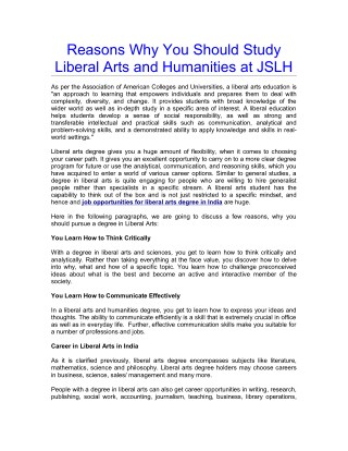 Reasons Why You Should Study Liberal Arts and Humanities at JSLH