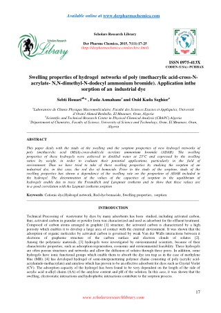 Swelling properties of hydrogel networks of poly (methacrylic acid-cross-Nacrylate- N,N-dimethyl-N-dodecyl ammonium brom