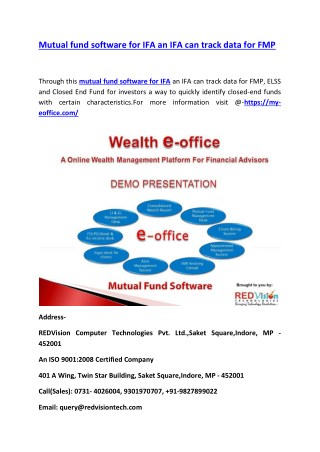 Mutual fund software for IFA an IFA can track data for FMP