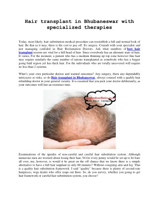 Hair transplant in Bhubaneswar with specialized therapies